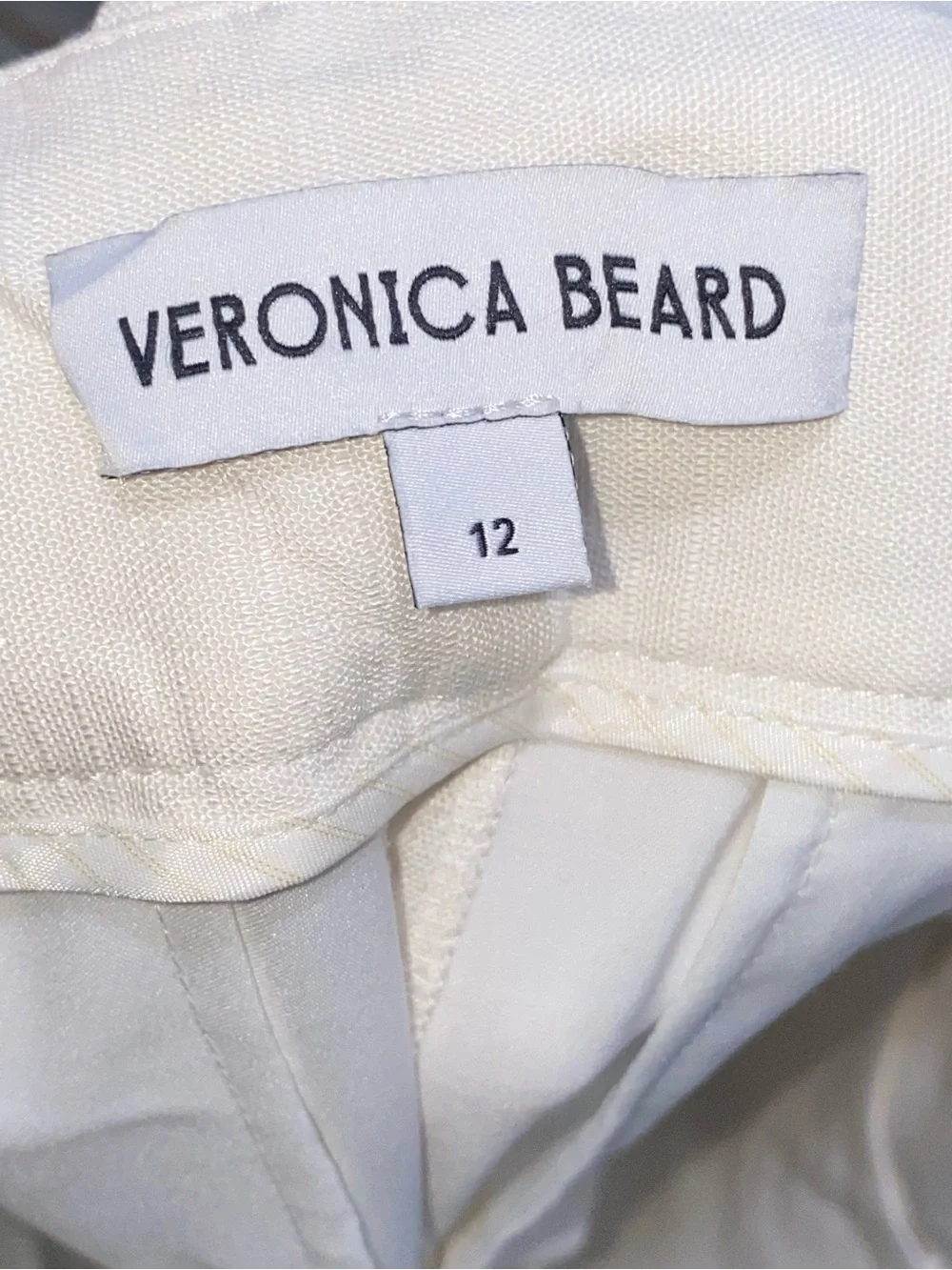 Veronica Beard Off-White Linen Blend Pleated Front Trousers Cream Pants